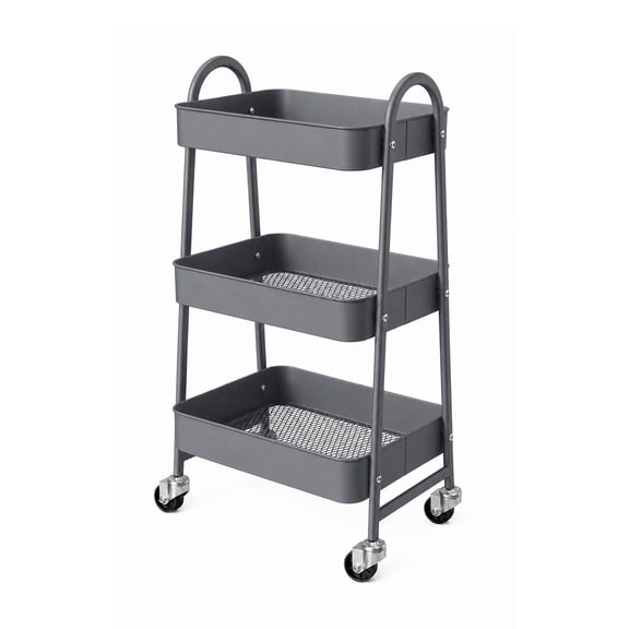 Alvantor 3-Tier Rolling Cart, Metal Rolling Utility Cart with Lockable Wheels, Multi-Functional Heavy Duty Storage Cart Organizer for Bathroom, Kitchen, Living Room, Office