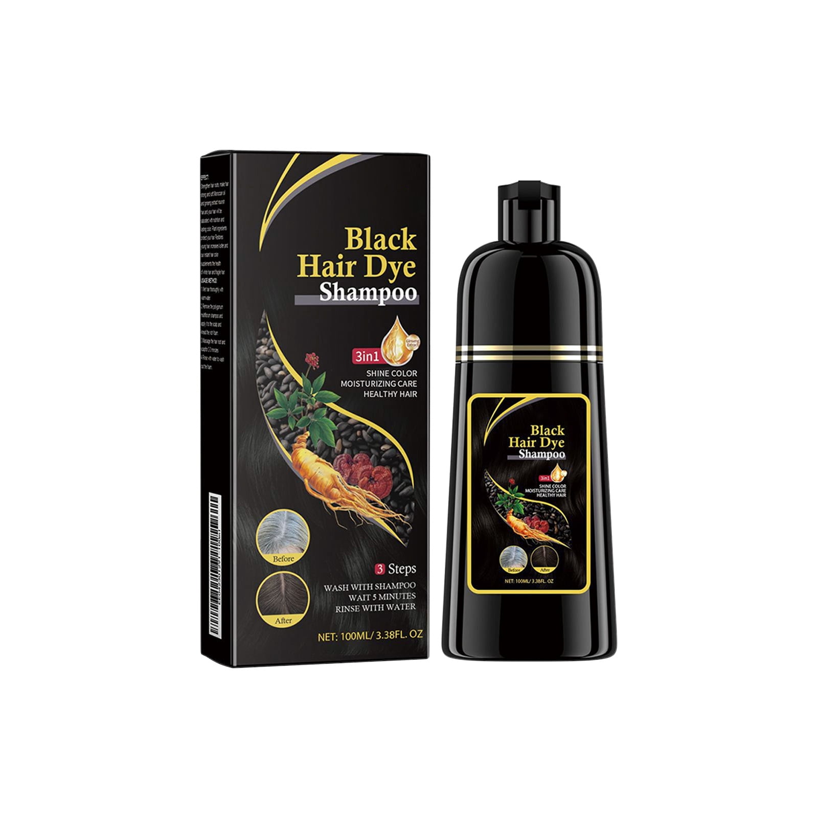 Alvantor 3 in 1 Black Hair Dye Shampoo, Permanent & Fade-Resistant