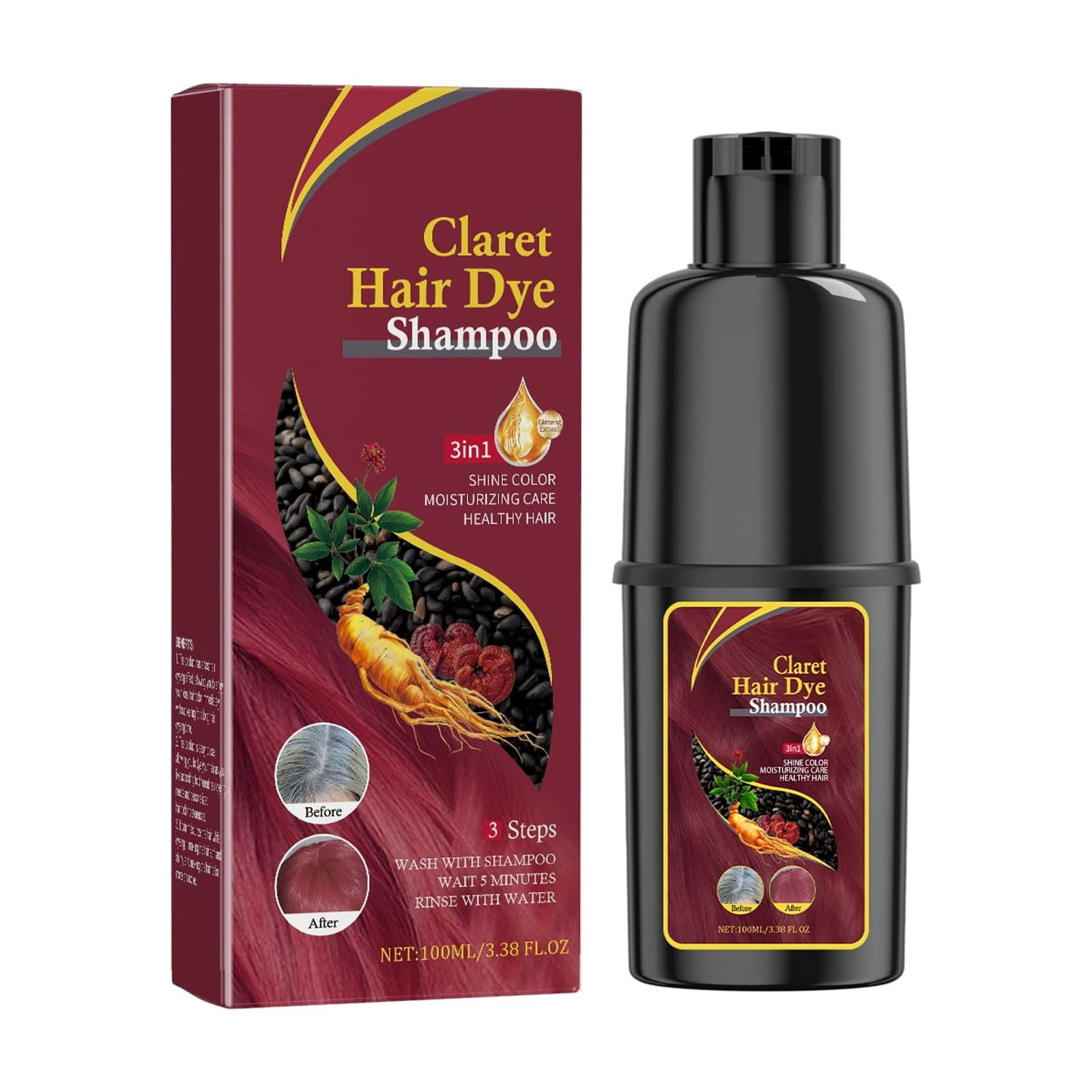 Alvantor Burgundy Instant Hair Dye Shampoo for Gray Coverage, 3.38 fl oz