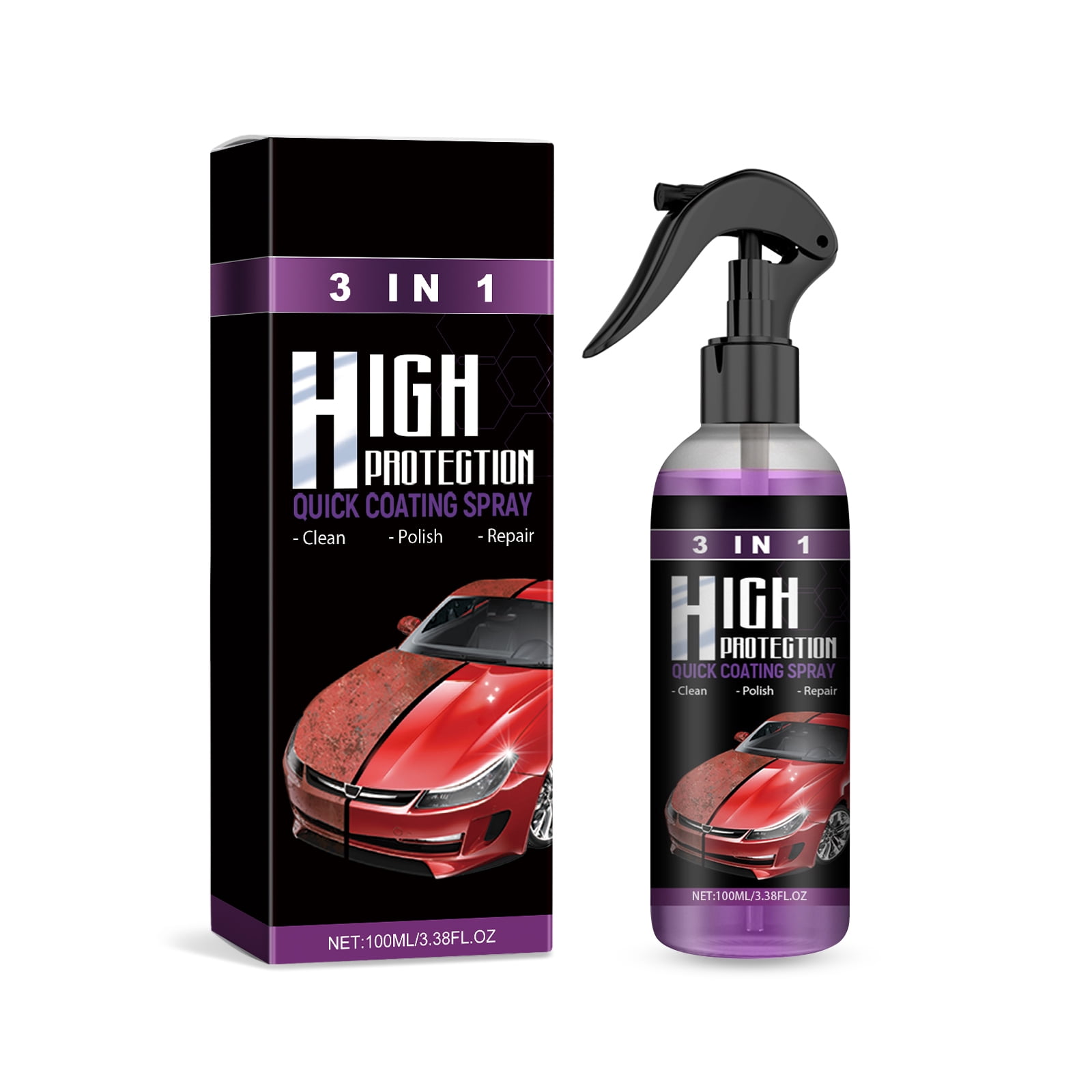 Alvantor 3 in 1 High Protection Hydrophobic Car Coating Spray, Ceramic Sealant, 3.38fl.oz