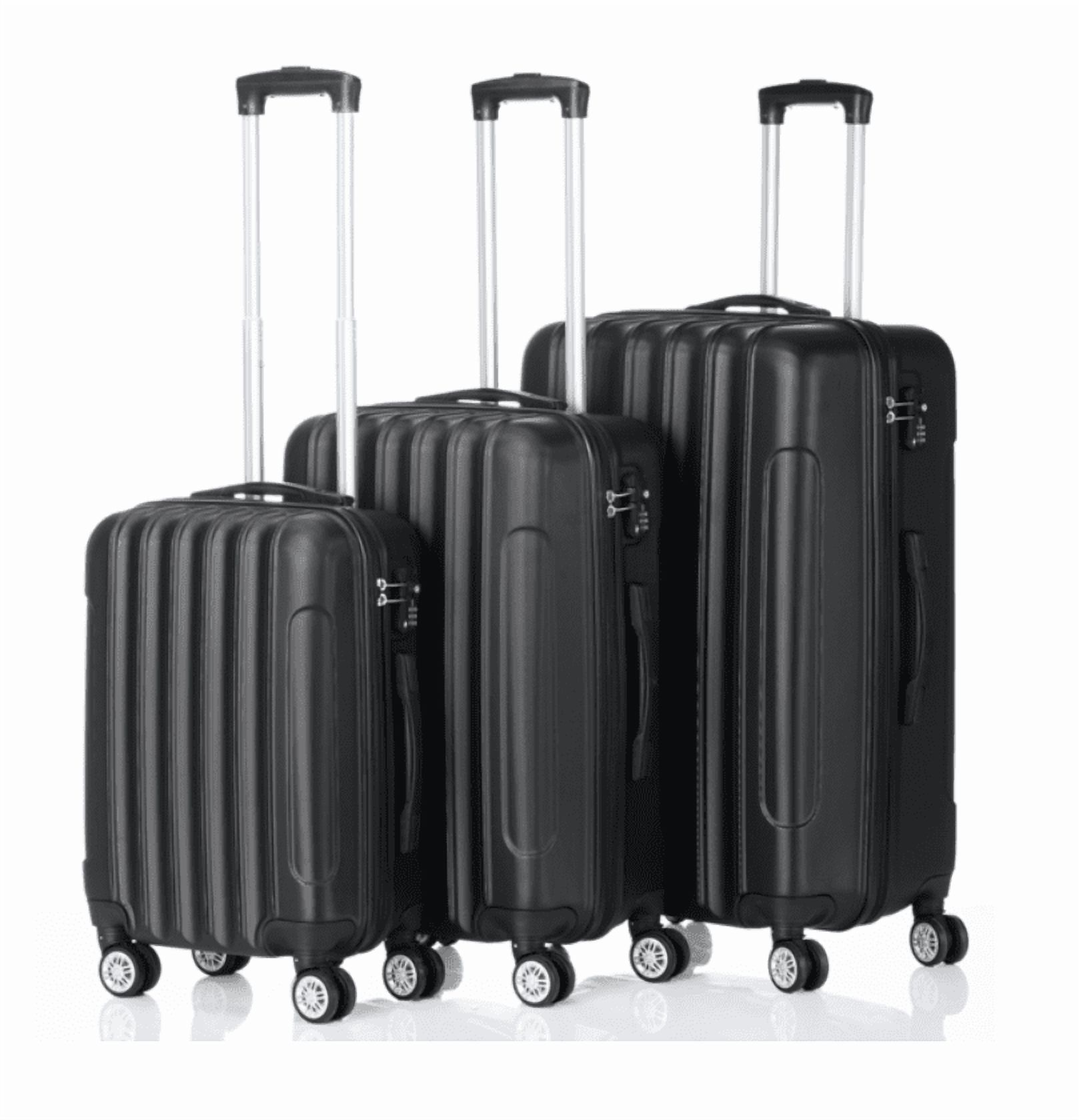 Alvantor 3-in-1 Large Capacity Travel Suitcase Set, Durable ABS+PC Hardshell Luggage with Wheels, Black (20"|24"|28")