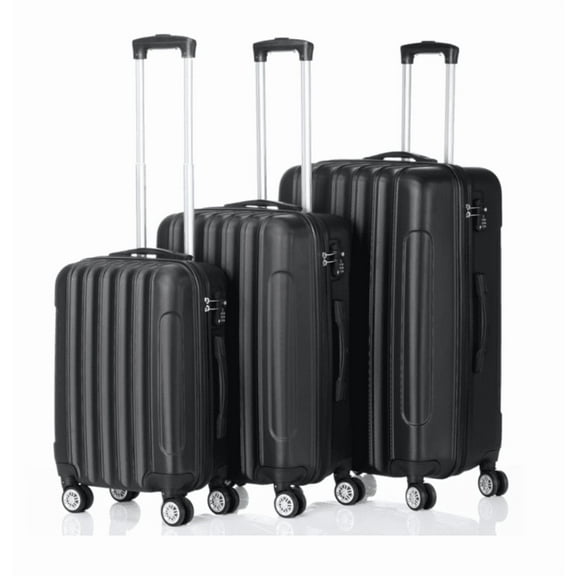 Alvantor 3-in-1 Large Capacity Travel Suitcase Set, Durable ABS+PC Hardshell Luggage with Wheels, Black (20"|24"|28")