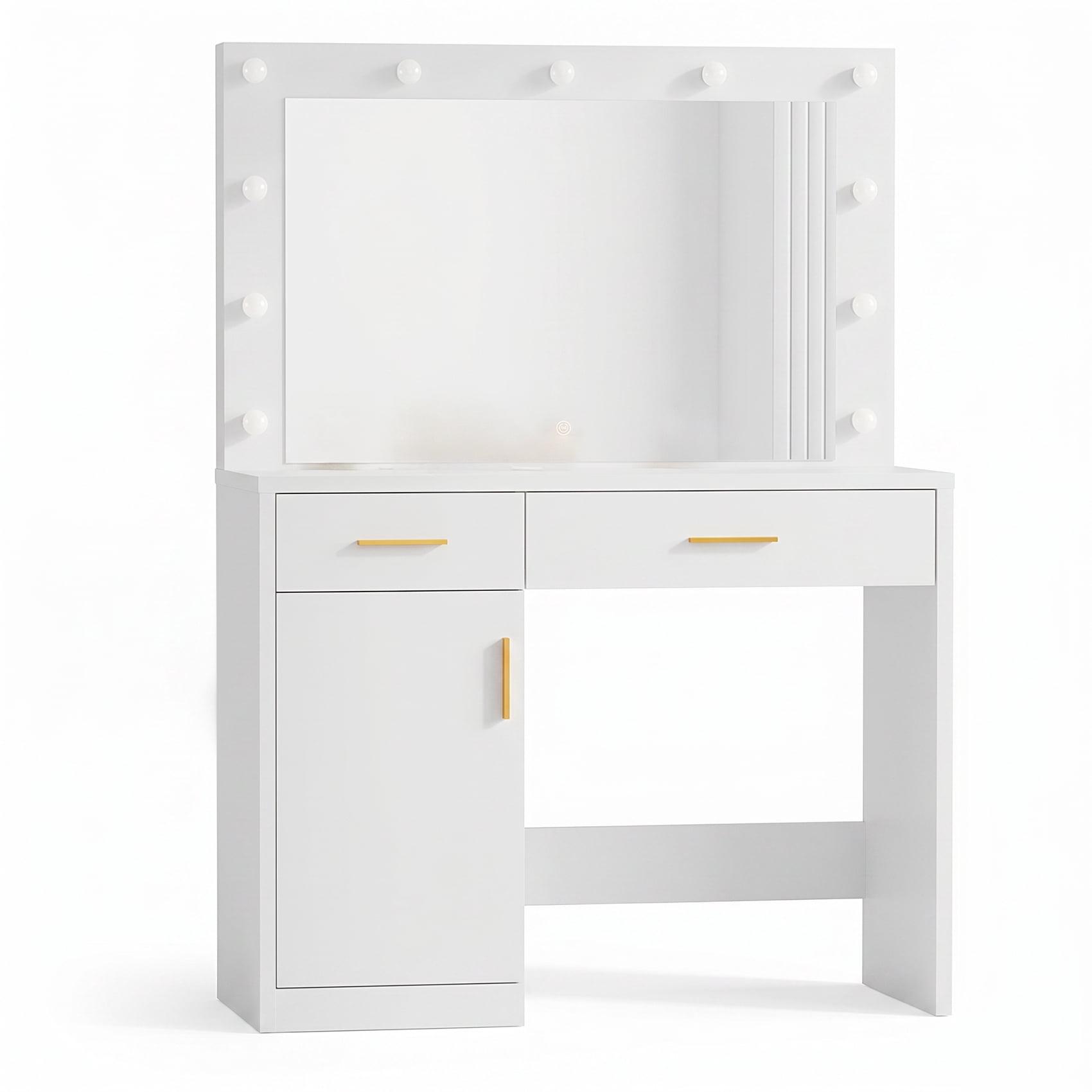 Alvantor 35.4" Makeup Vanity Desk with LED Mirror and Storage Cabinet