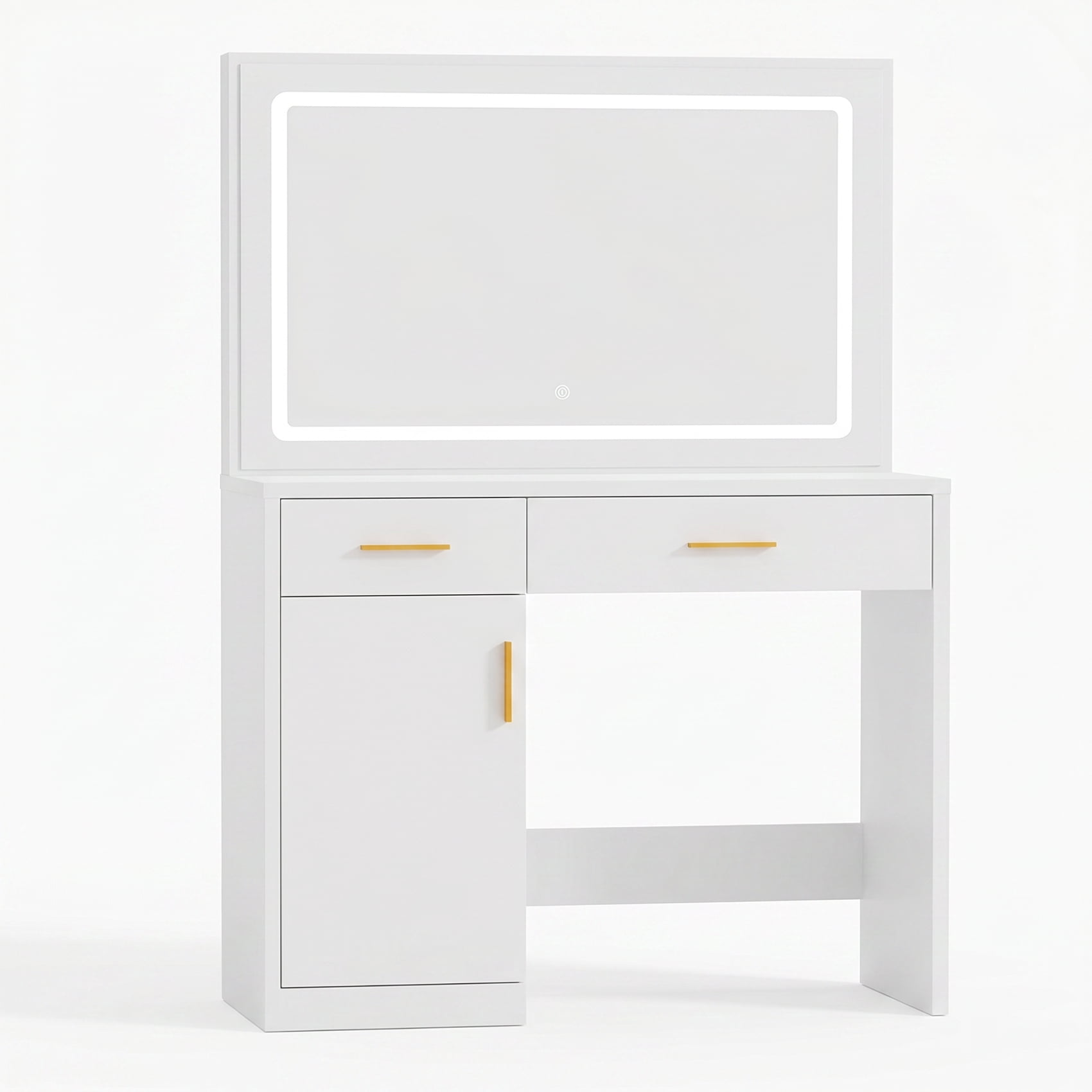 Alvantor Makeup Vanity Desk with Glass Top & LED Mirror, Adjustable Lighting, Storage Drawers, White