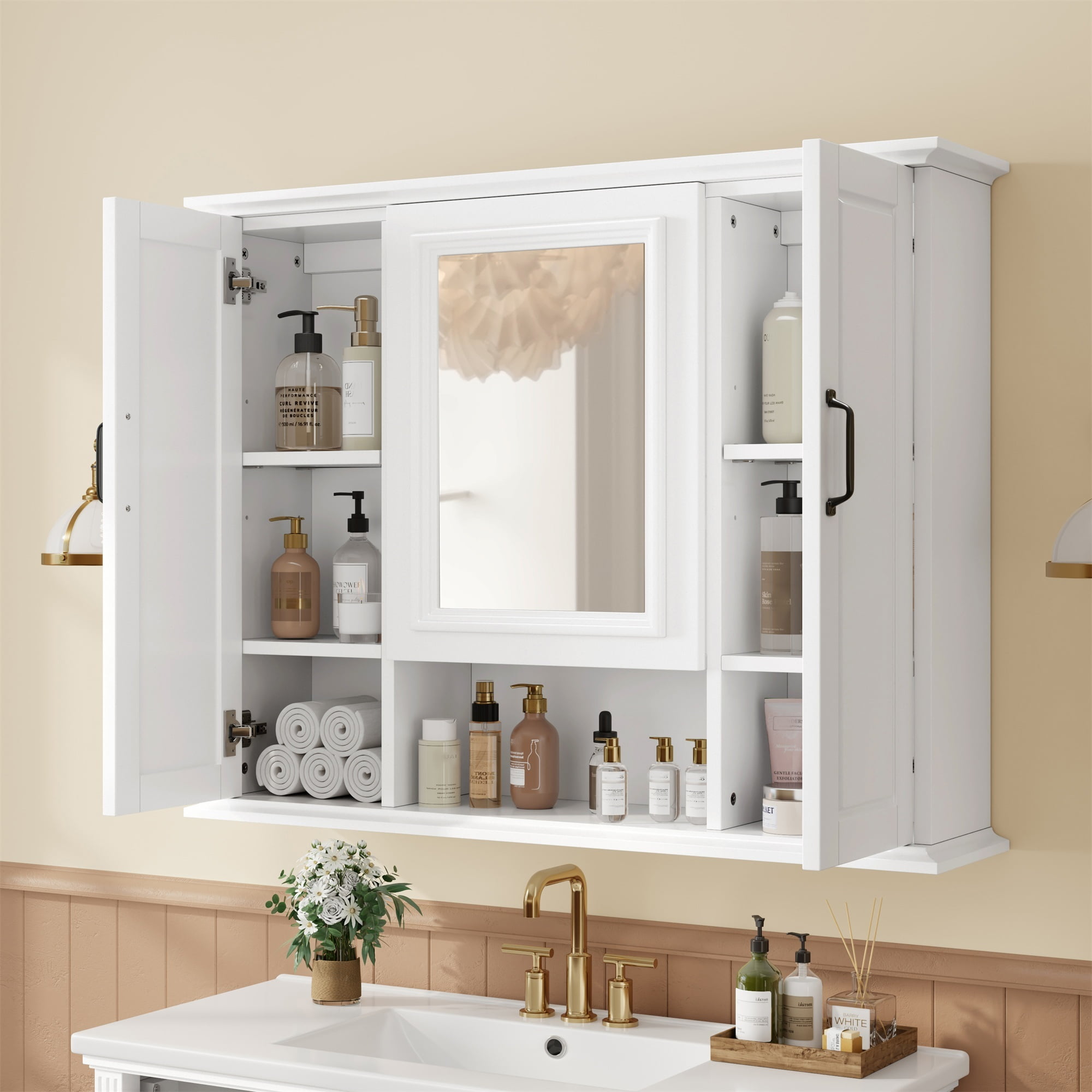Alvantor 36" Bathroom Medicine Cabinet with Mirror, Wall Mounted Storage Cabinet for Bathroom White