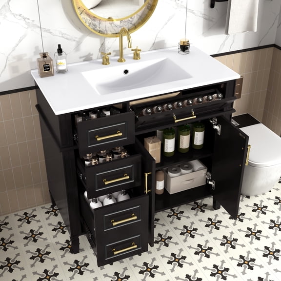 Alvantor 36" Bathroom Vanity with Sink, Freestanding Storage Cabinet with Flip Drawers Black