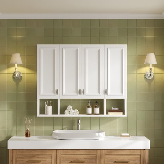 Alvantor 36" x 29" White Wall Mounted Medicine Cabinet, Open Shelves, Adjustable Shelves