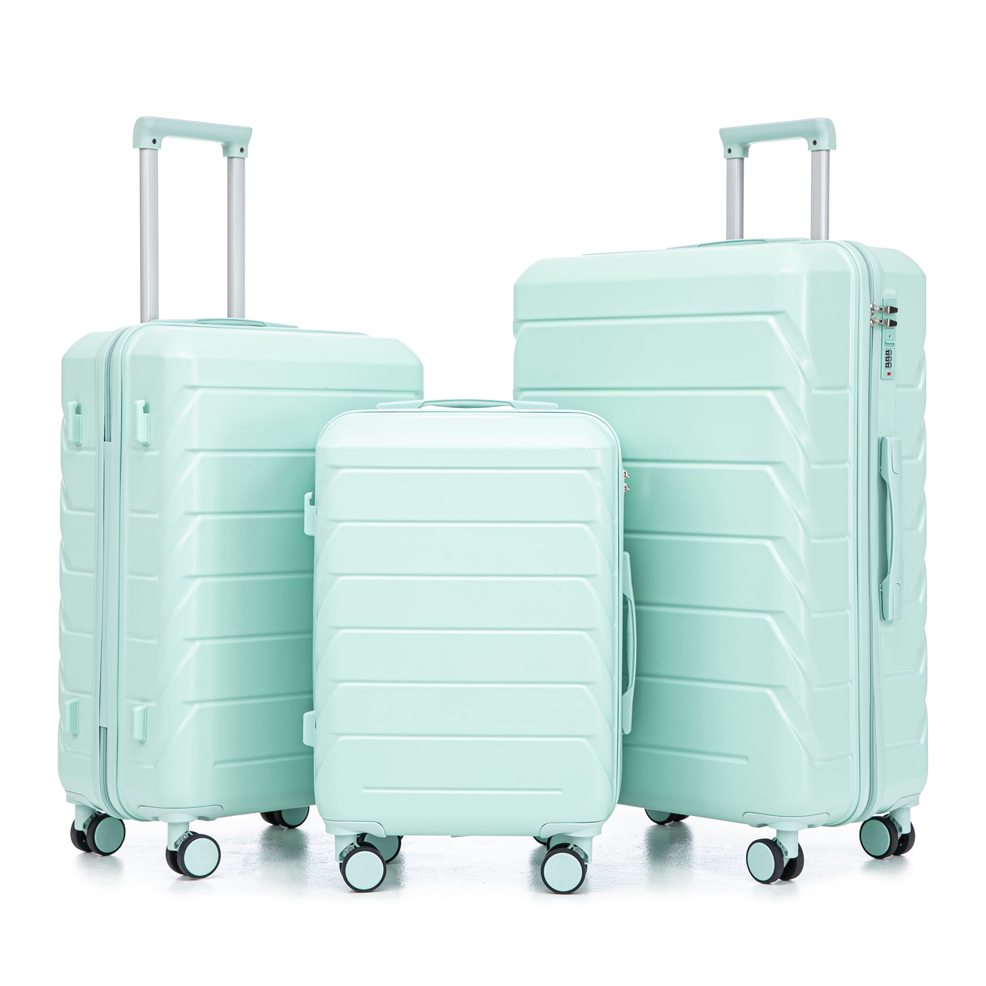 Alvantor 3Pcs Luggage Set, ABS Hardside Spinner Suitcase with Combination Lock, 20/24/28 Inch, Mint Green