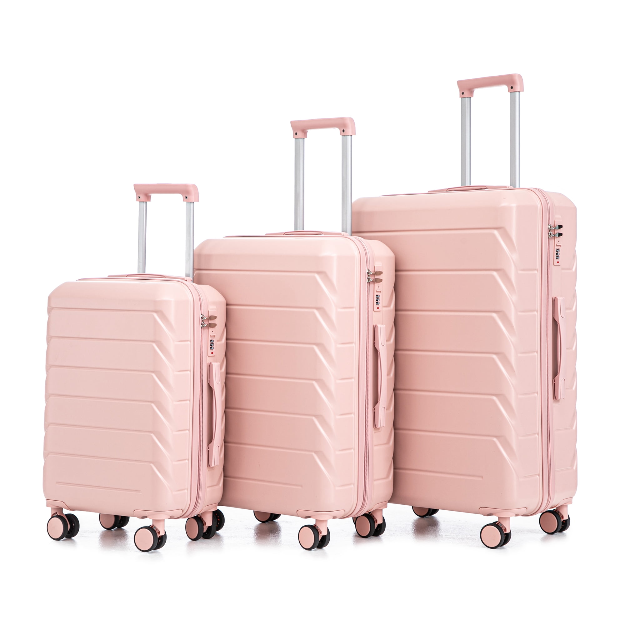Alvantor 3Pcs Luggage Set, ABS Hardside Spinner Suitcase with Combination Lock, 20/24/28 Inch, Pink