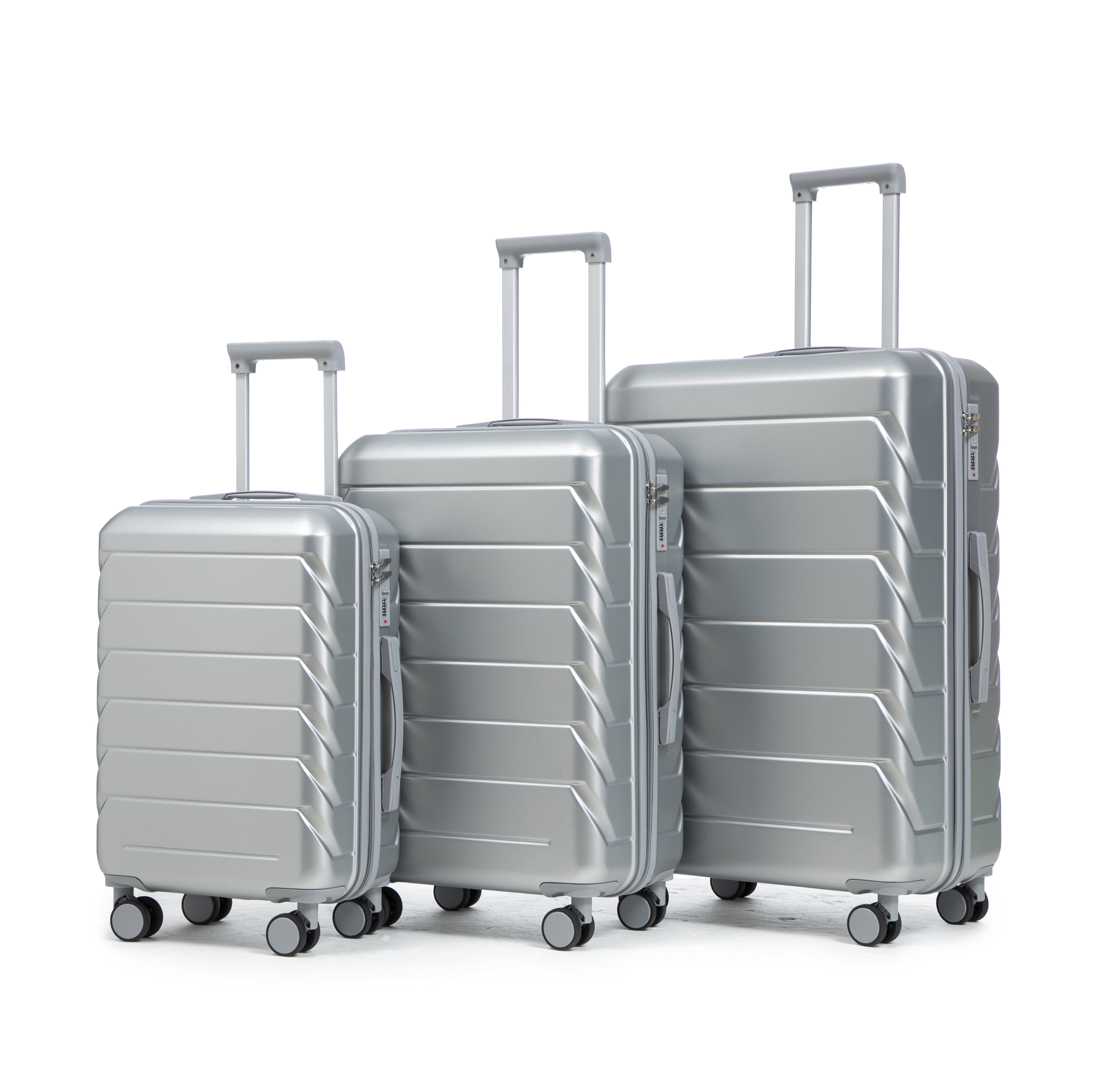 Alvantor 3Pcs Luggage Set, ABS Hardside Spinner Suitcase with Combination Lock, 20/24/28 Inch, Silver