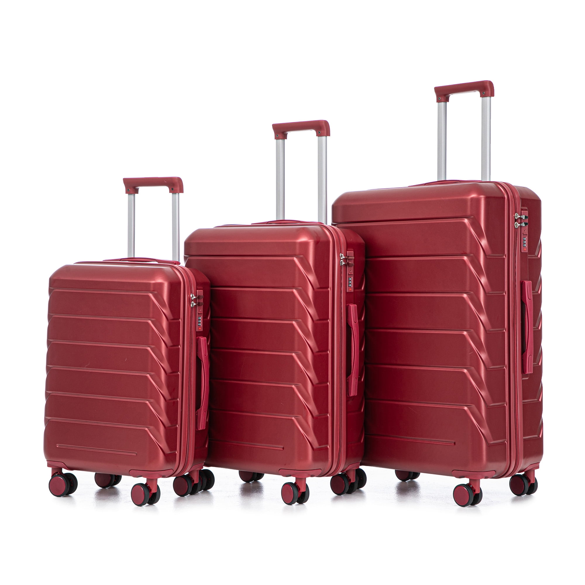 Alvantor 3Pcs Luggage Set, ABS Hardside Spinner Suitcase with Combination Lock, 20/24/28 Inch, Wine Red