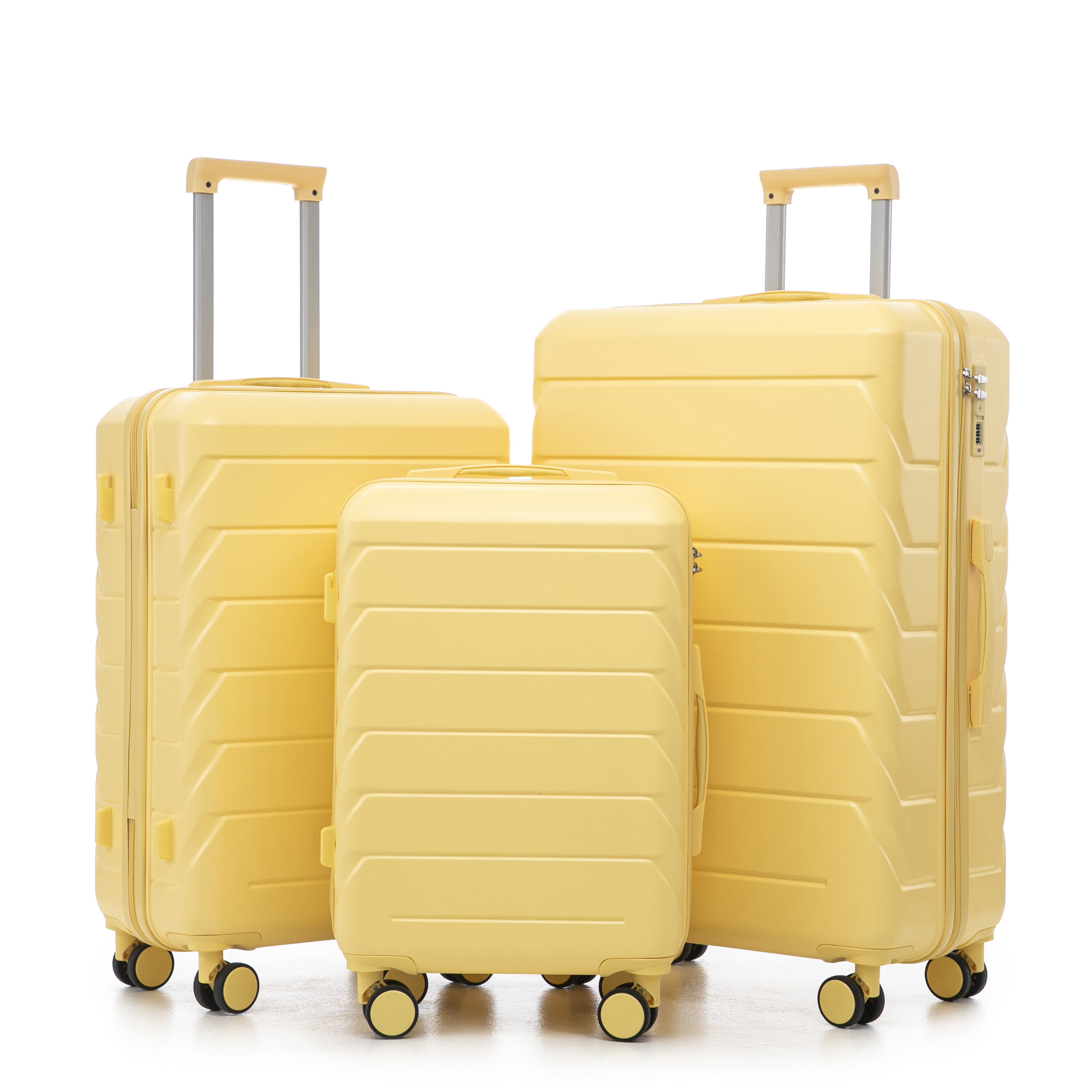 Alvantor 3Pcs Luggage Set, ABS Hardside Spinner Suitcase with Combination Lock, 20/24/28 Inch, Yellow