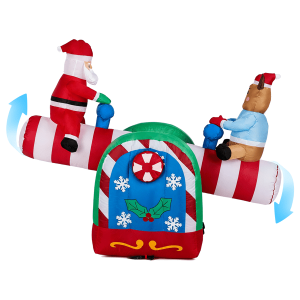 Alvantor 4.7 ft Motorized Inflatable Santa and Reindeer Seesaw with 4 LED Lights, Christmas Yard Decoration