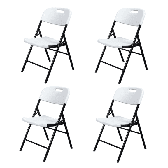 Alvantor 4 Pack Plastic Folding Chairs White and Black Heavy Duty Portable Indoor Outdoor Chairs for Party Office Event