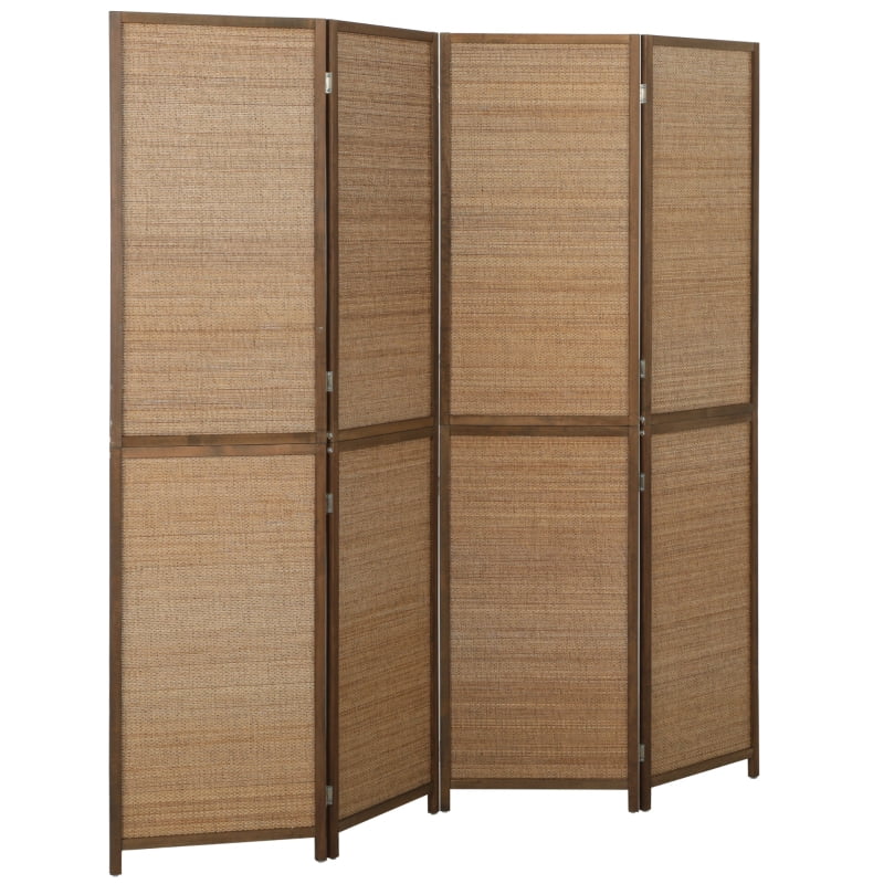 Alvantor 4-Panel Folding Privacy Screen, Freestanding Bamboo Room Divider with Open-Weave Design 63"x70.9" Brown