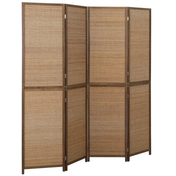 Alvantor Freestanding Bamboo Room Divider with Open-Weave Design, 4-Panel Privacy Screen 63"x70.9" Brown