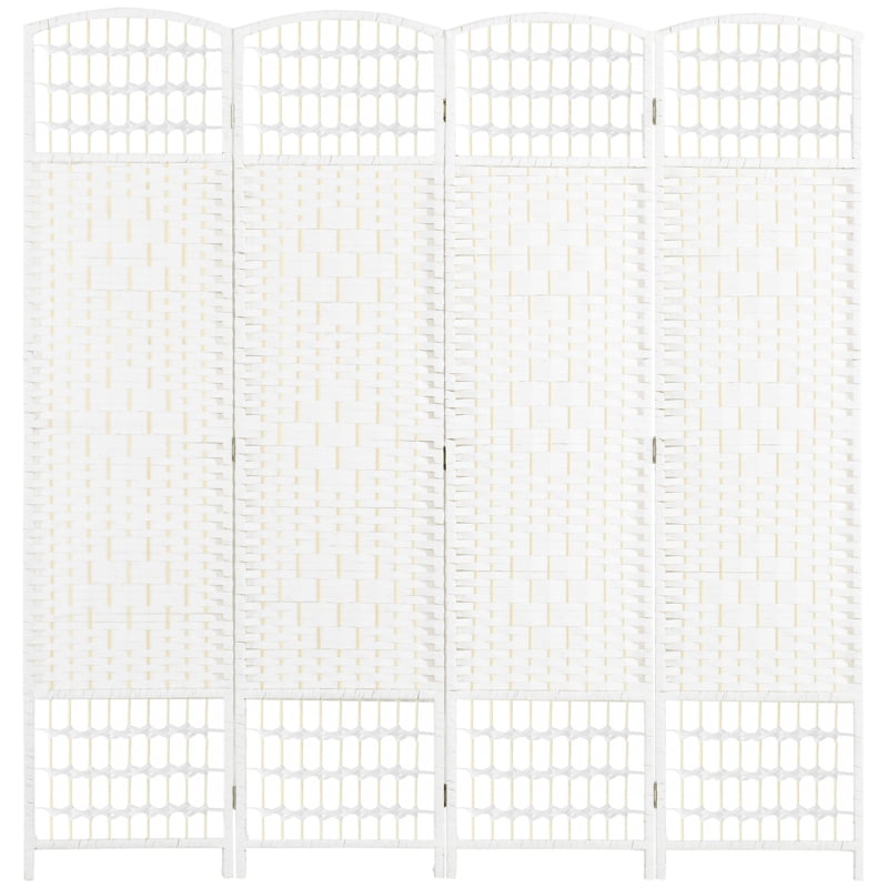 Alvantor 4-Panel Folding Privacy Screen, Freestanding Room Divider with Hand-Woven Design 63"x66.9" White