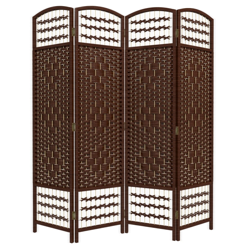 Alvantor 4-Panel Folding Privacy Screen, Freestanding Room Divider with Hand-Woven Paper Rope Design 63"x67" Brown