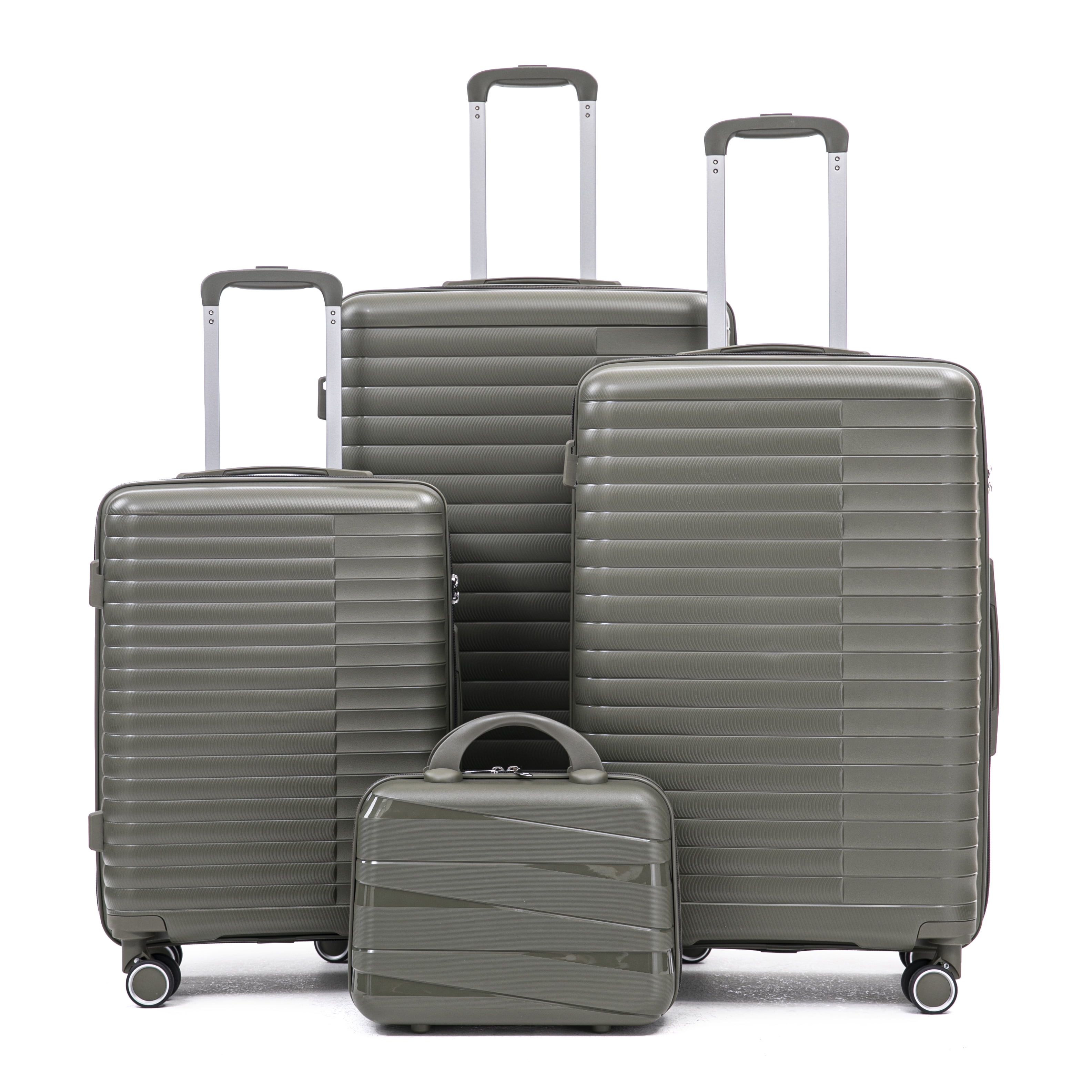 Alvantor 4 Pcs Hardside Luggage Set with Spinner Wheel, Combination Lock and 14" Cosmetic Case, Green