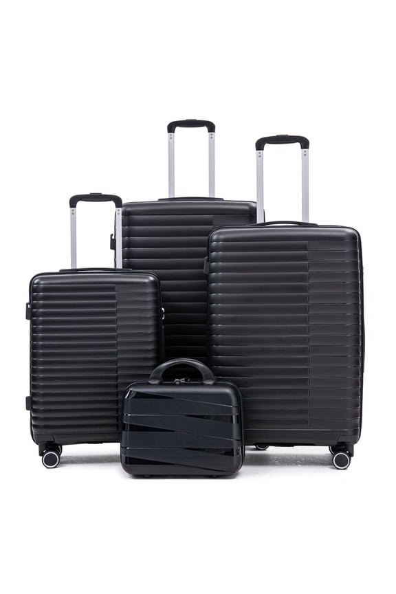 4 Pcs Hardside Luggage Set with Spinner Wheel, Lightweight Suitcase Set Black