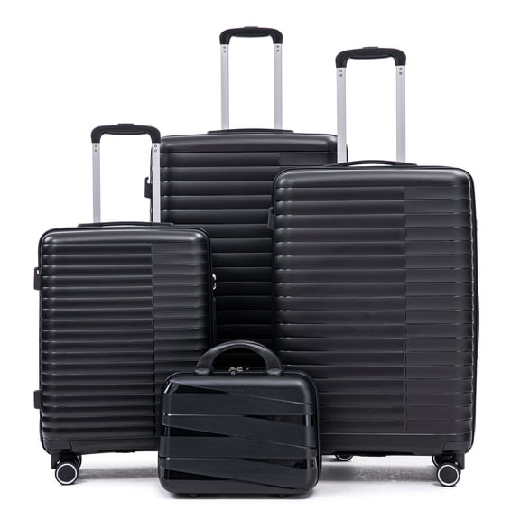 Alvantor 4 Pcs Hardside Luggage Set with Spinner Wheel, Lightweight Suitcase Set Black