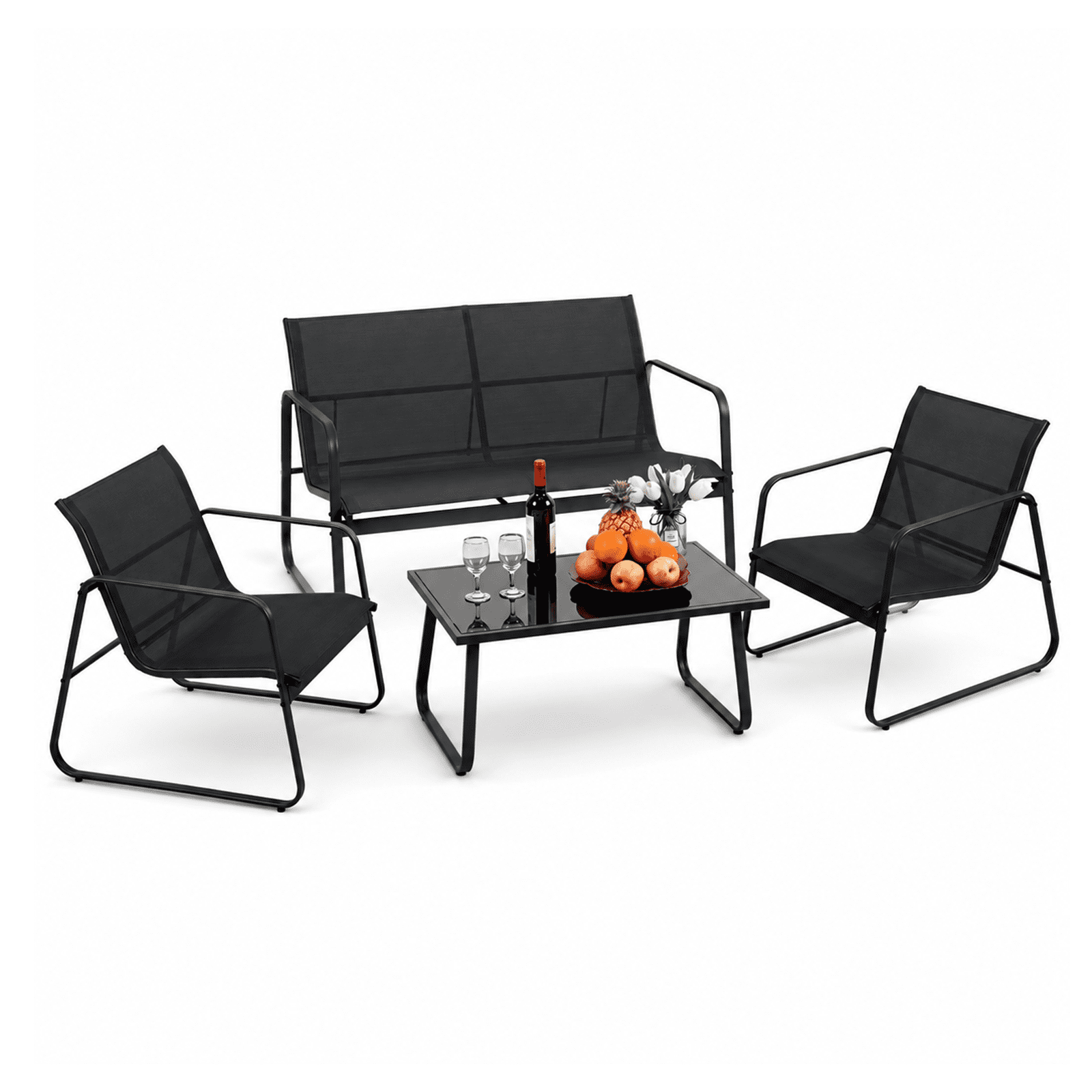 Alvantor 4-Piece Patio Conversation Set with Glass Table, Loveseat, and Chairs
