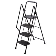 Alvantor 4 Step Ladder with Handrails, Portable Steel Folding Stool with Wide Anti-Slip Pedal Black