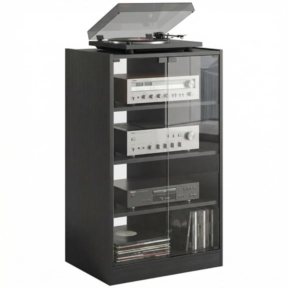 Alvantor 4-Tier Hi-Fi Storage Stand with Glass Doors & Adjustable Shelves 21.3x15.7x35.8 Black