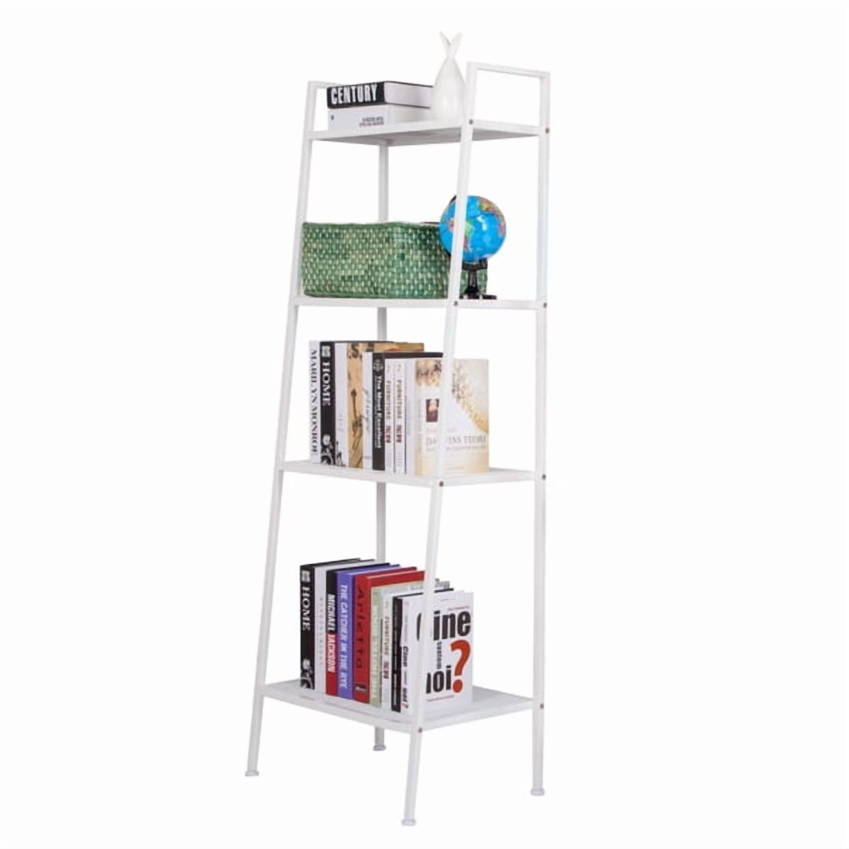 Alvantor 4 Tier Iron Bookshelf, Freestanding Bookcase Storage Shelf for Books and Decor, 23.62 x 13.78 x 57.87 in, Ivory White