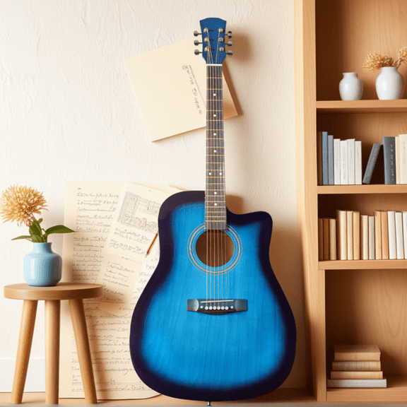 Alvantor 41" Cutaway Acoustic Guitar Dreadnought Basswood Body Steel Strings Blue,Gig Bag Capo Tuner Picks Strap