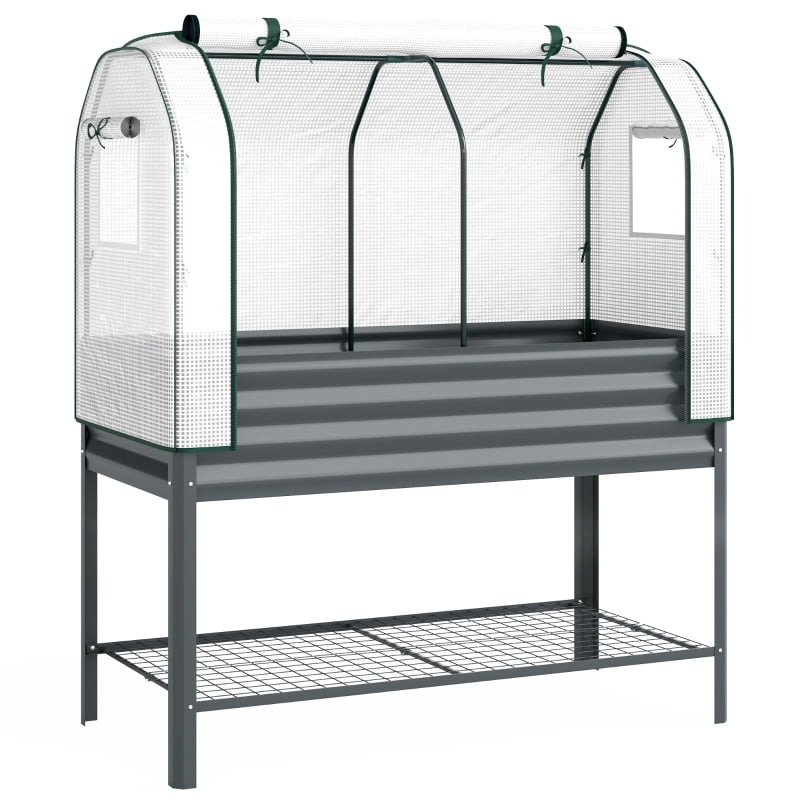 Alvantor 48"x24"x30" in Galvanized Raised Planter with Greenhouse Cover, Elevated Garden Bed on Legs with Shelf