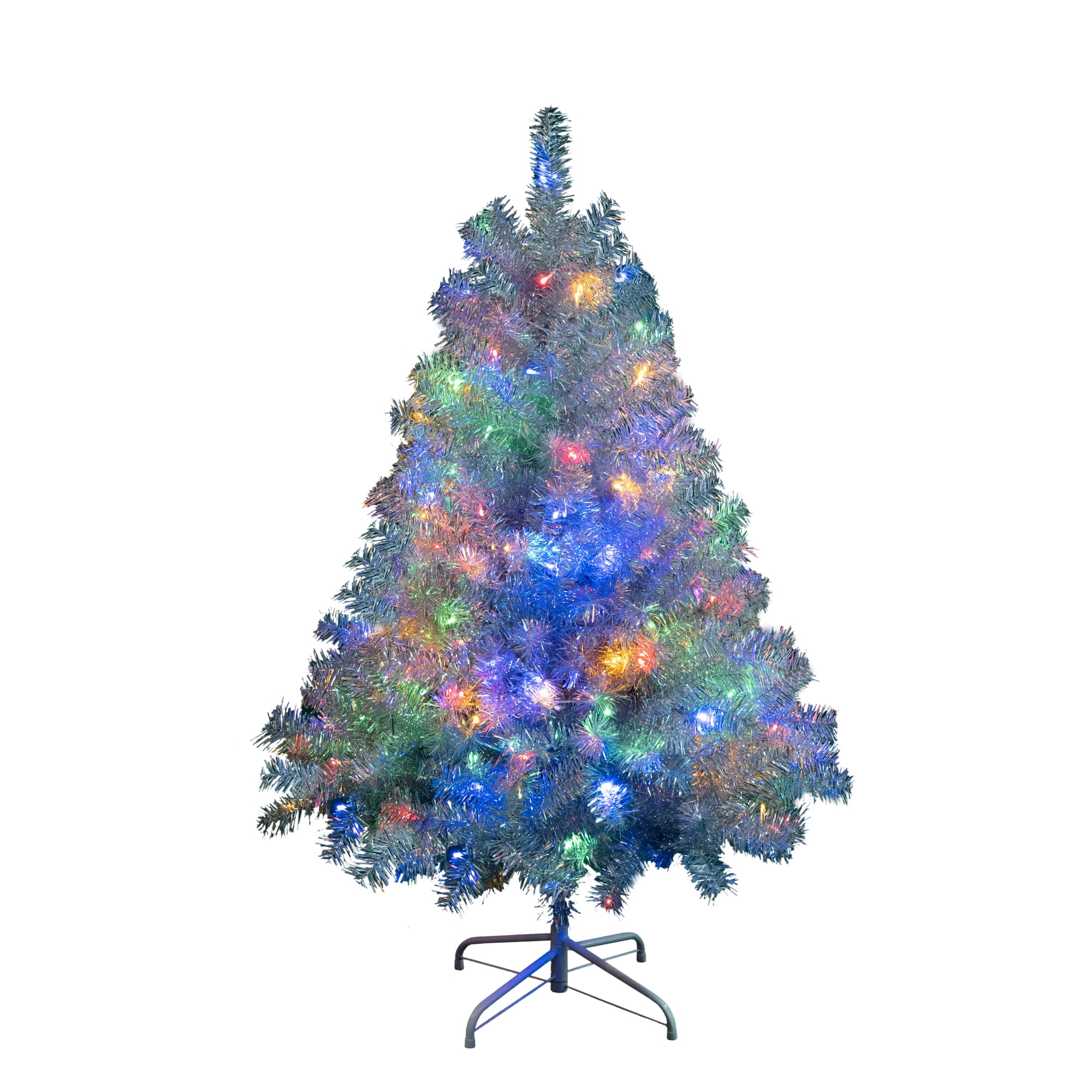 Alvantor 4Ft Pre-Lit Artificial Christmas Tree Hinged Full Tree with 150 LED Lights for Holiday Decoration Sliver
