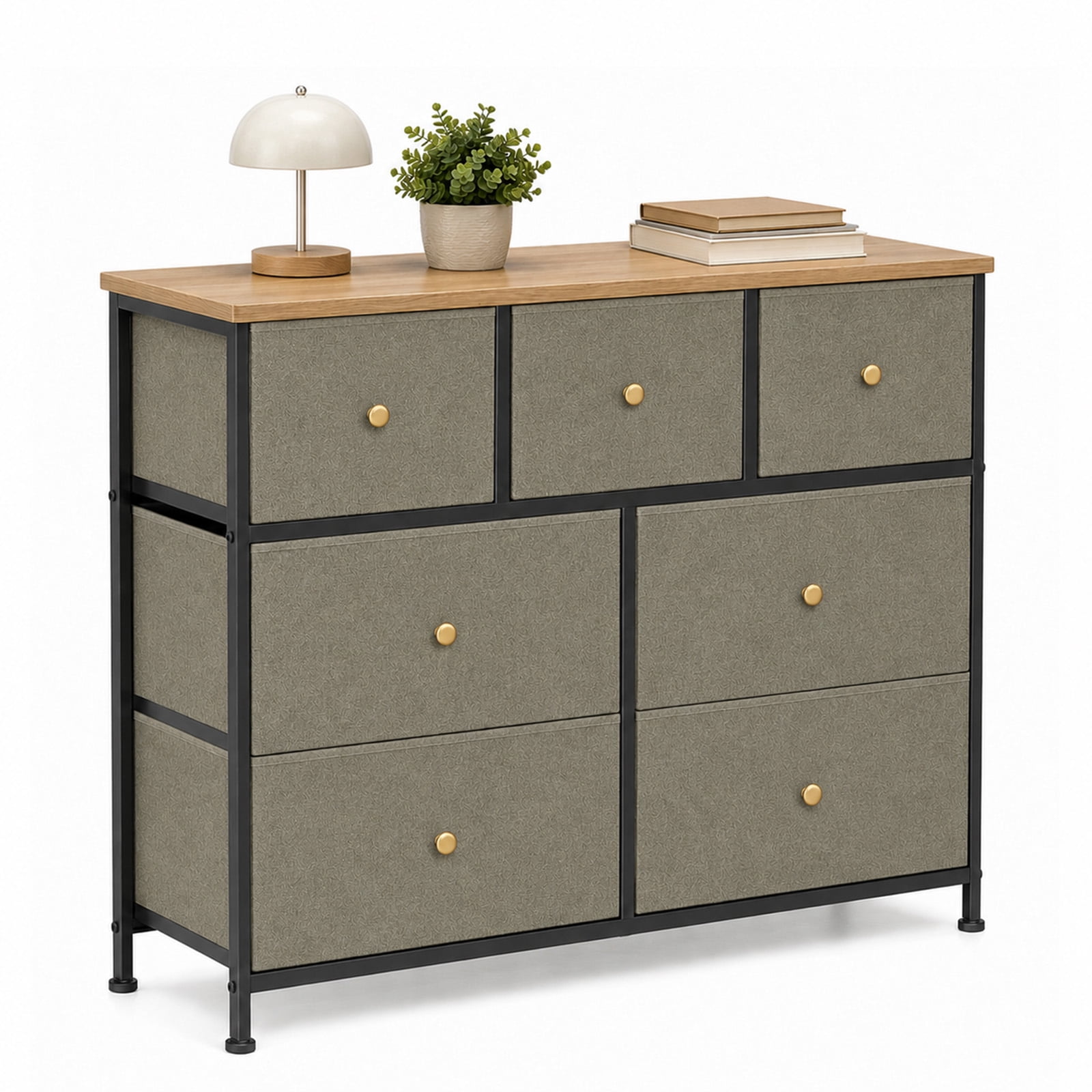 Alvantor 5/7 Drawer Fabric Dresser, Storage Tower for Bedroom and Closet, Chest of Drawers with Sturdy Steel Frame & Wooden Top for Living Room, Entryway