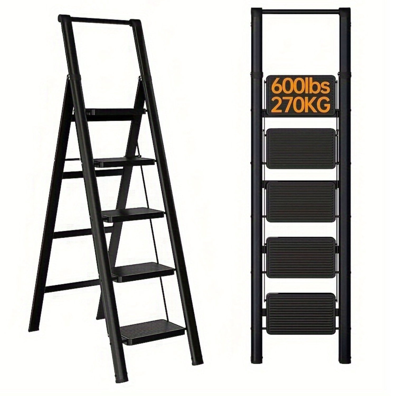 Alvantor 5 Step Folding Ladder, Lightweight Folding Step Stool with Wide Anti-Slip Pedal and Top Handrail for Home & Kitchen, 330lb Capacity