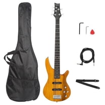 Alvantor 5-String Electric Bass Guitar 34" Scale Right Handed Transparent Yellow Basswood Body with Gig Bag Cable Strap