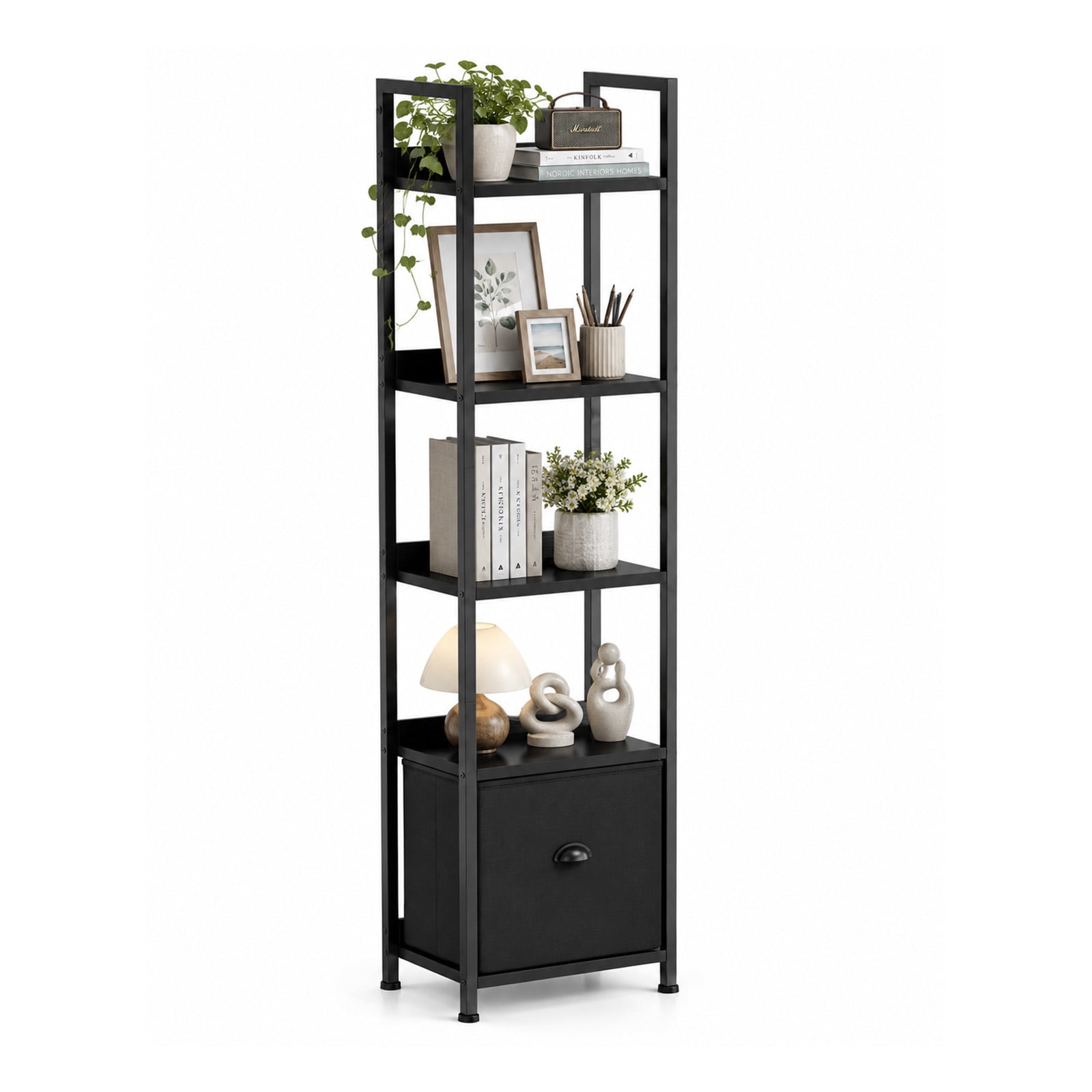 Alvantor 5-Tier Bookshelf, Industrial Bookcase with Drawer, Space-Saving Storage Bookcase for Bedroom, Living Room & Home Office