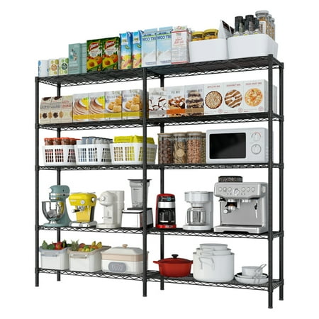 Alvantor Adjustable 5-Tier Iron Storage Rack with Black Finish for Home and Office