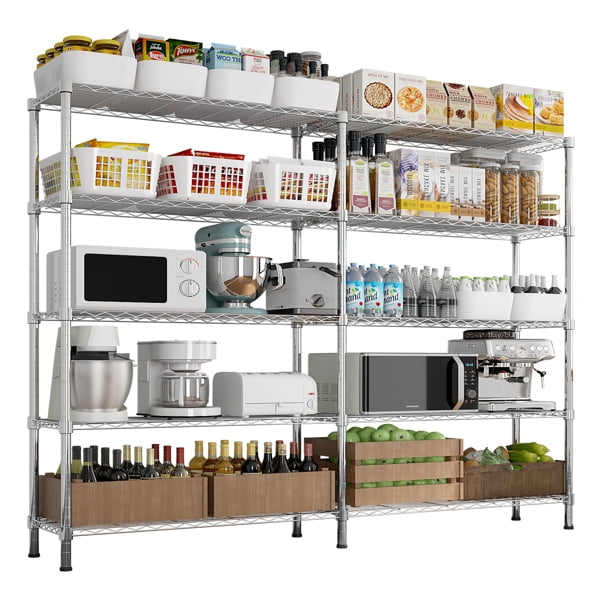 Alvantor 5-Tier Double Row Chrome Shelving Unit, Adjustable Storage ...