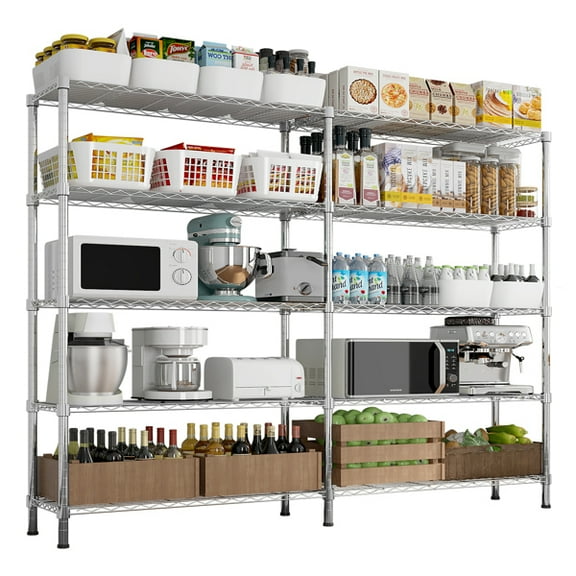 Alvantor 5-Tier Chrome Shelving Unit, Adjustable Double Row Storage Rack 58"L x 14"W x 59-71"H
