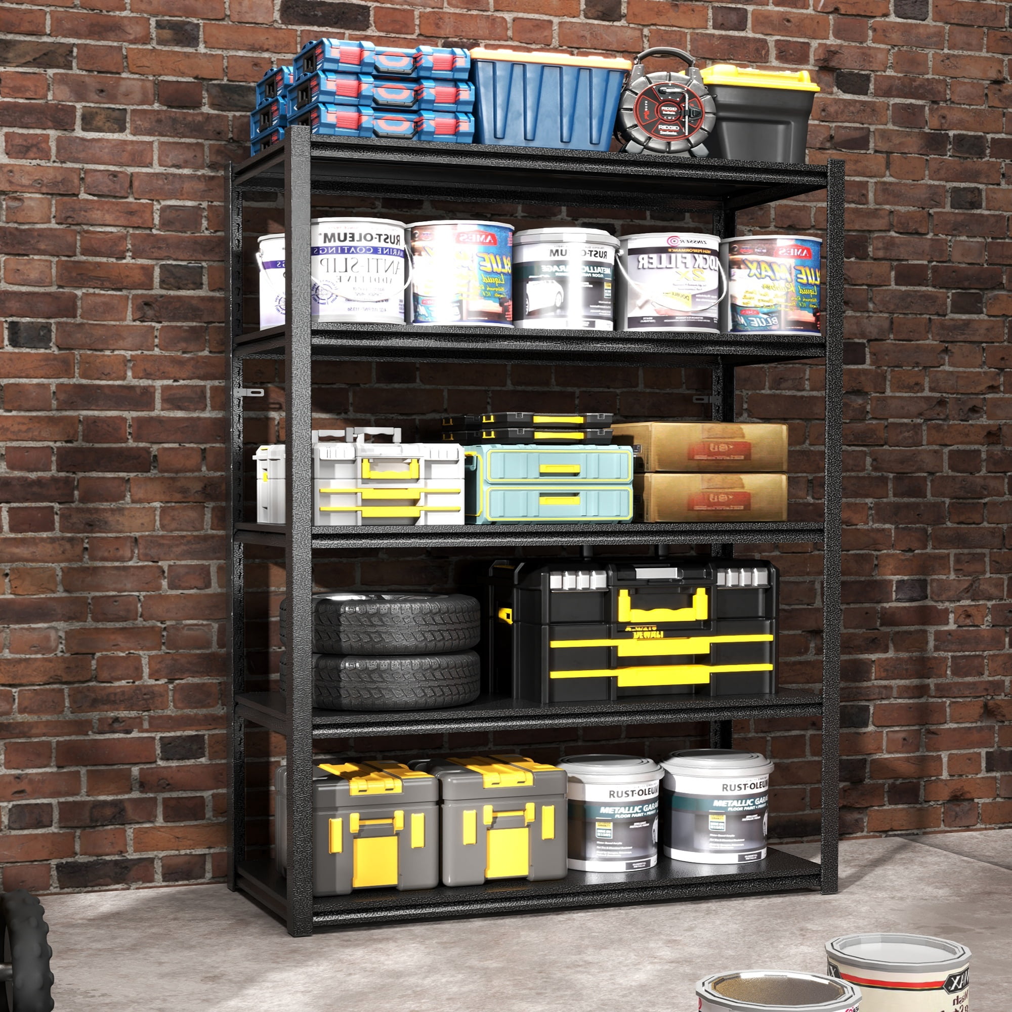 Alvantor 5 Tier Storage Shelves, Metal Storage Shelving with Adjustable Shelf for Garage Basement, 47.2"W*23.6"D*72"H Black