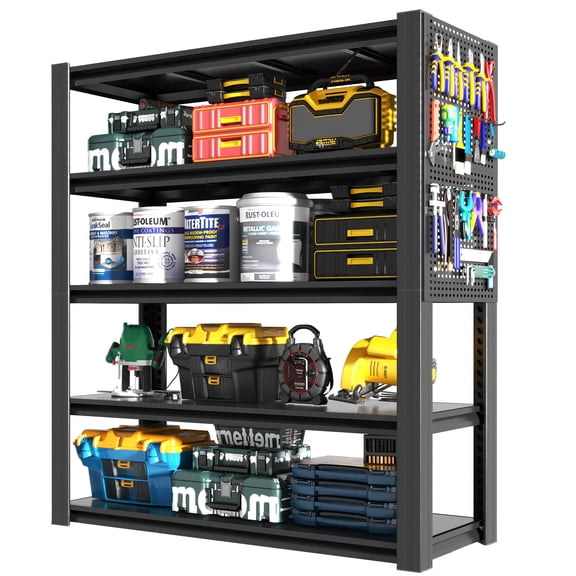 Alvantor 5 Tier Storage Shelves with Pegboard, Metal Heavy Duty Shelving Unit for Garages, Offices 18"D x 47.2"W x 78"H Black