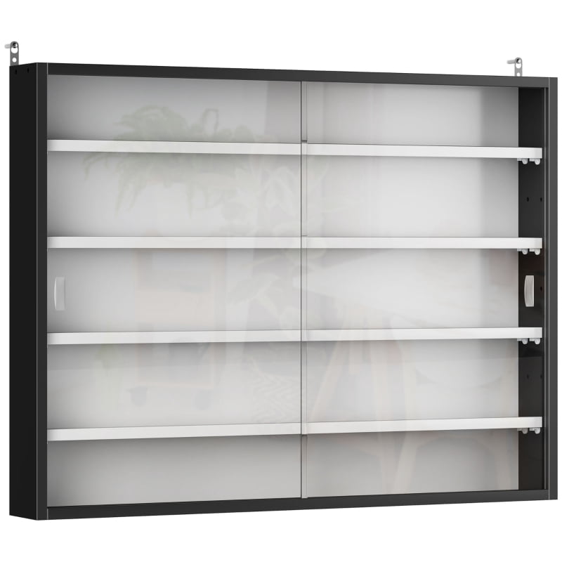 Alvantor 5-Tier Wall Display Shelf Storage Cabinet Glass Doors Adjustable,Black/White