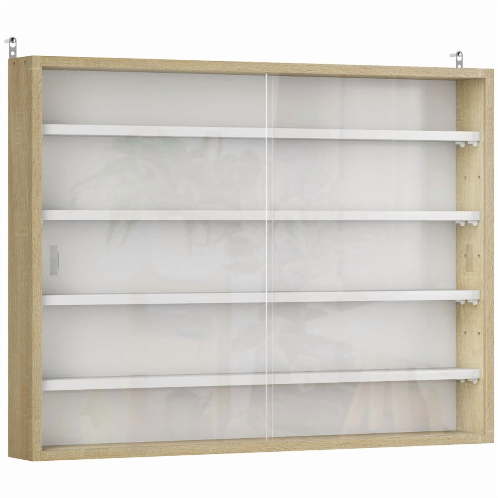 Alvantor 5-Tier Wall Display Storage Cabinet with Glass Doors & Adjustable Shelves 23.6"x31.5"x3.7" Natural