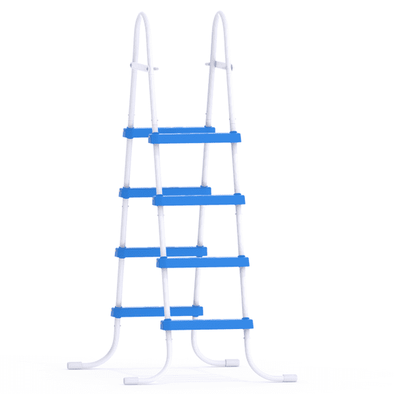 Alvantor 52in 4-Step Above Ground Pool Ladder, Iron Frame with Non-Slip Blue Steps, White and Blue