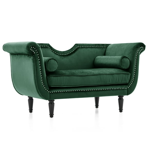 Alvantor 53'' End of Bed Benches with Nailhead Trim & Curved Arms Velvet Upholstered Bench with Pillows for Bedroom,Living Room, Entryway Green