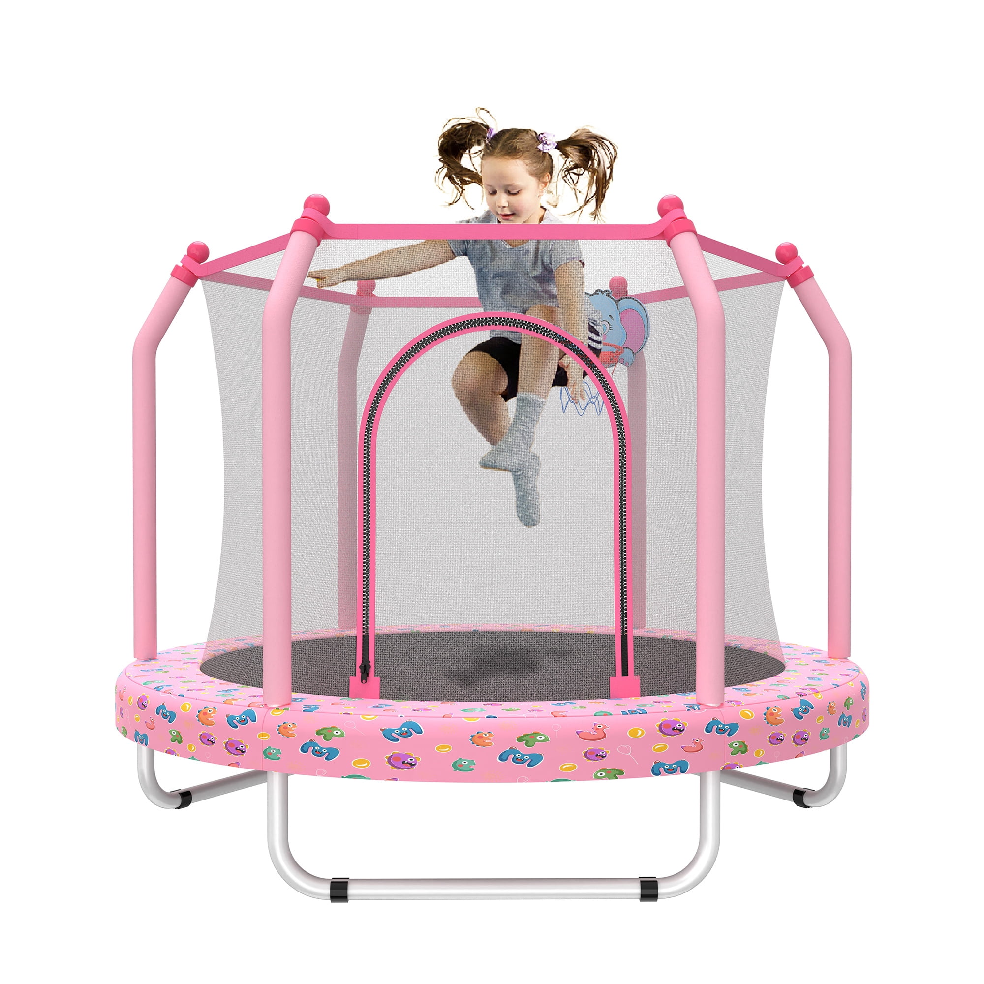 Alvantor 55" Trampoline for Kids, Toddler Trampoline with Basketball Hoop for Indoor & Outdoor Pink