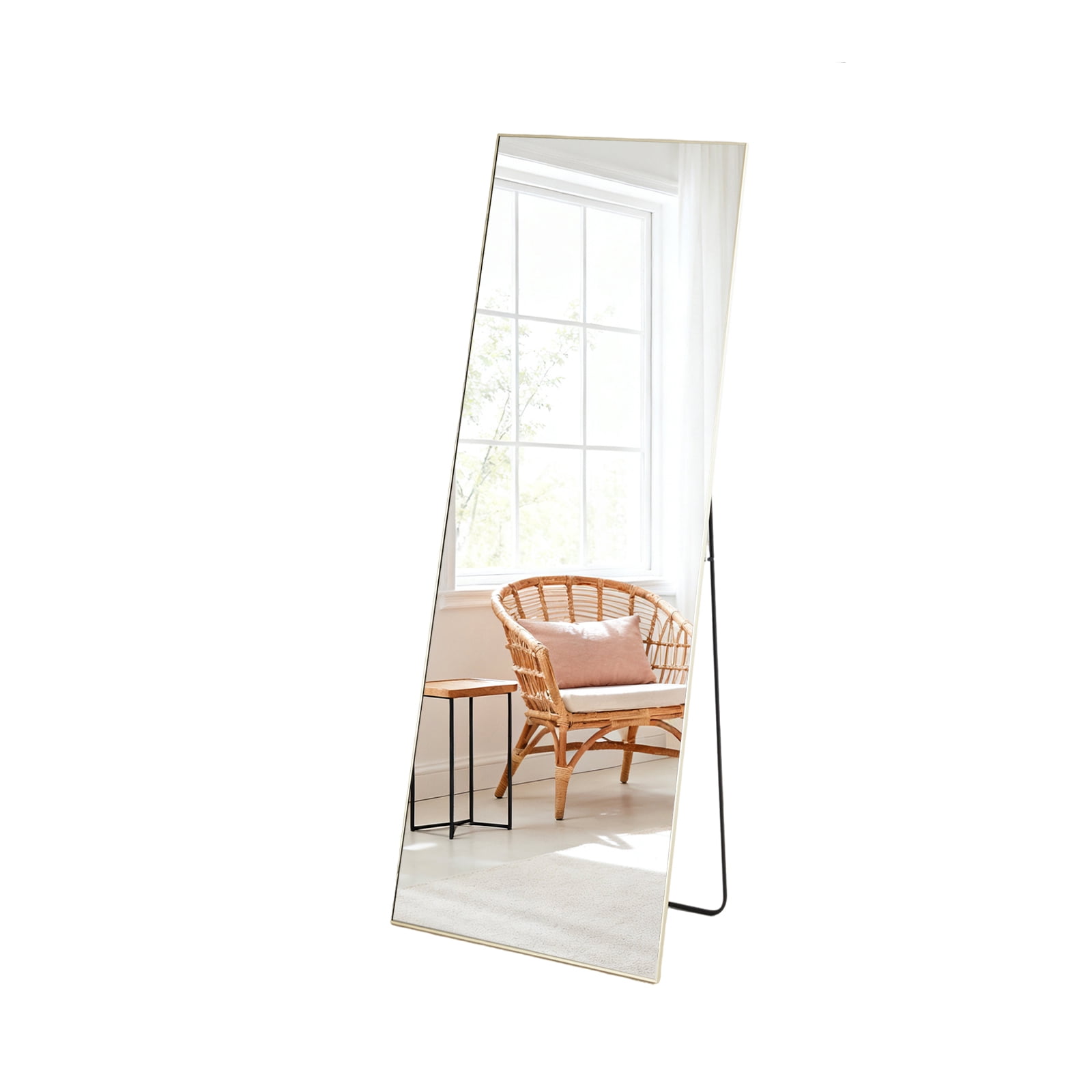 Alvantor Full Length Mirror with Stand, 56"x15" Shatterproof Tempered Glass, Modern Aluminum Frame for Home Decor
