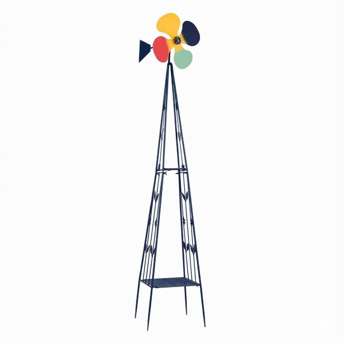 Alvantor 6.2 ft Dark Blue 4-Blade Iron Garden Windmill with 4-Leg Stand and Storage Shelf Outdoor Decor