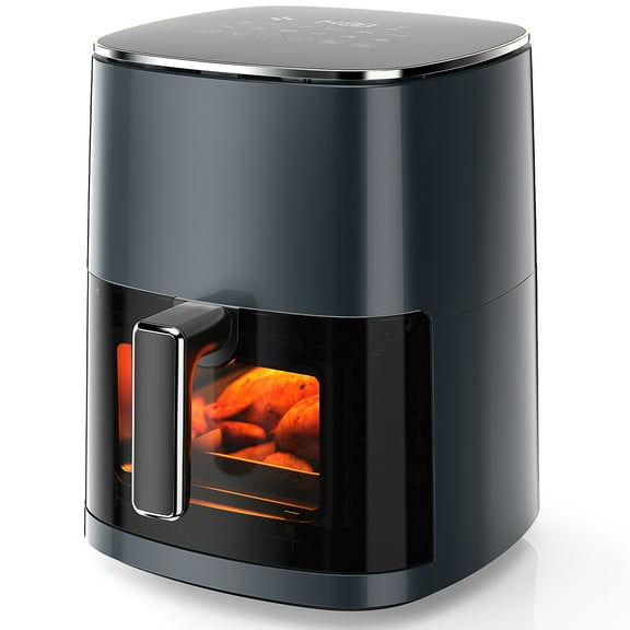 Alvantor 6.34QT Square Air Fryer with Viewing Window and 12-in-1 Features, Gray/Beige