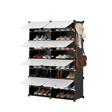 Alvantor 6/8-Tier Shoe Rack Cabinet with Doors, Stackable Storage Organizer for 32 Pairs, Black/White